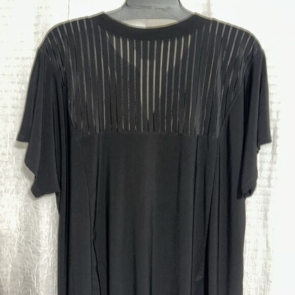 ELIE McCARTHY 3X Liquid Jersey Black-Button Blouse Top Stripe Sheer Detail - Picture 4 of 10